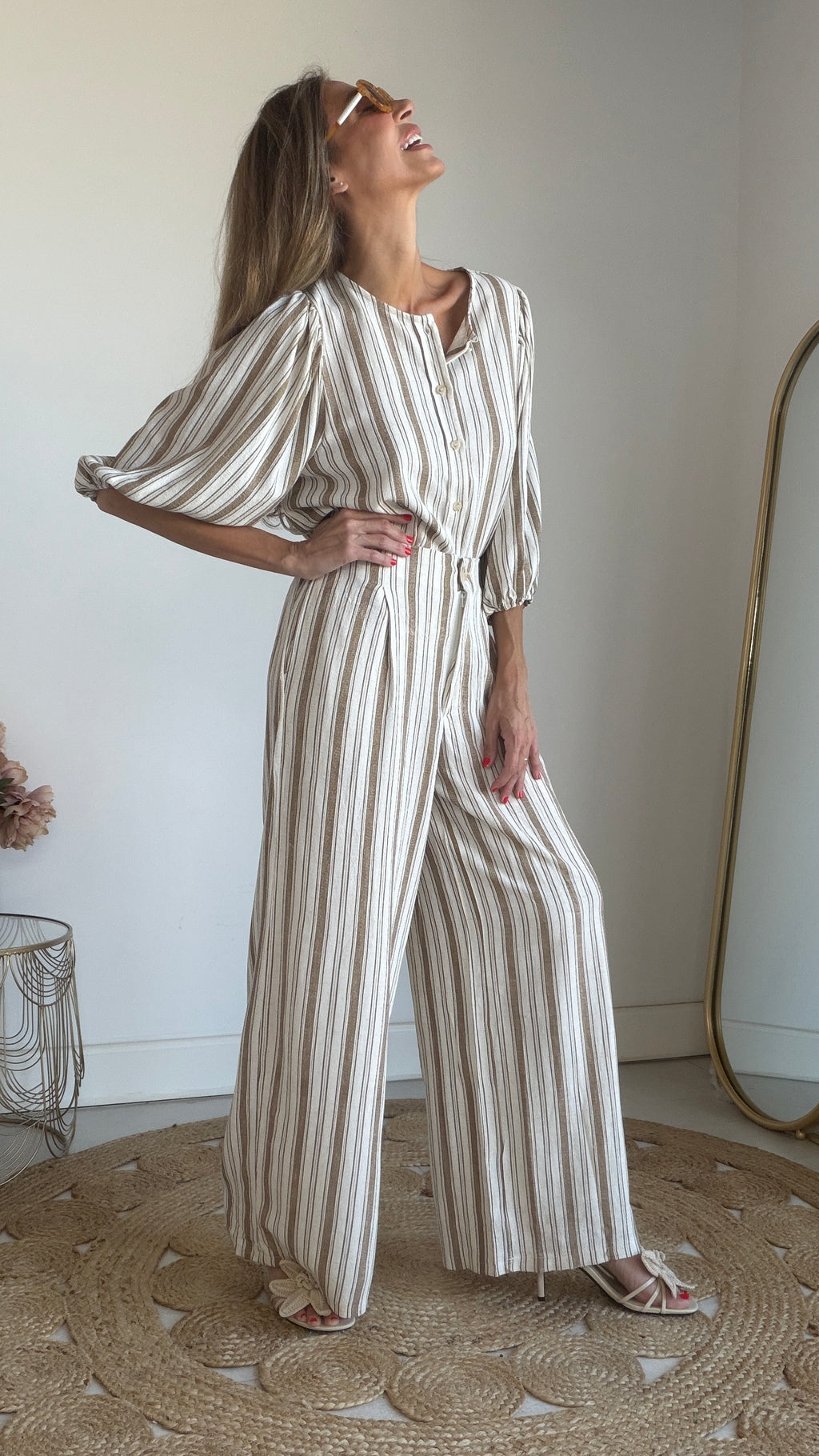 Set lino rayas Caramelo