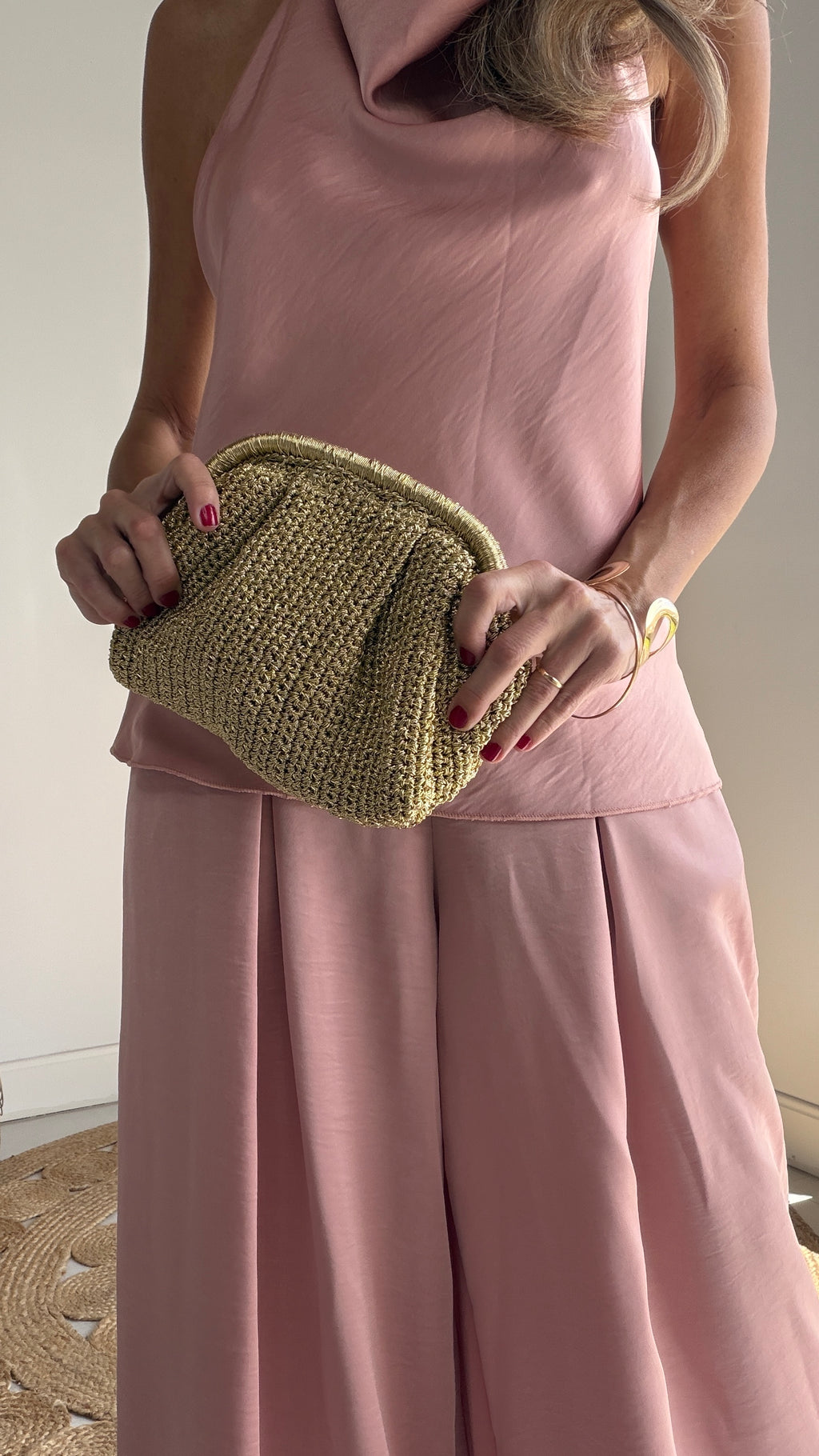 Bolso rafia metálico oro