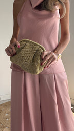 Bolso rafia metálico oro