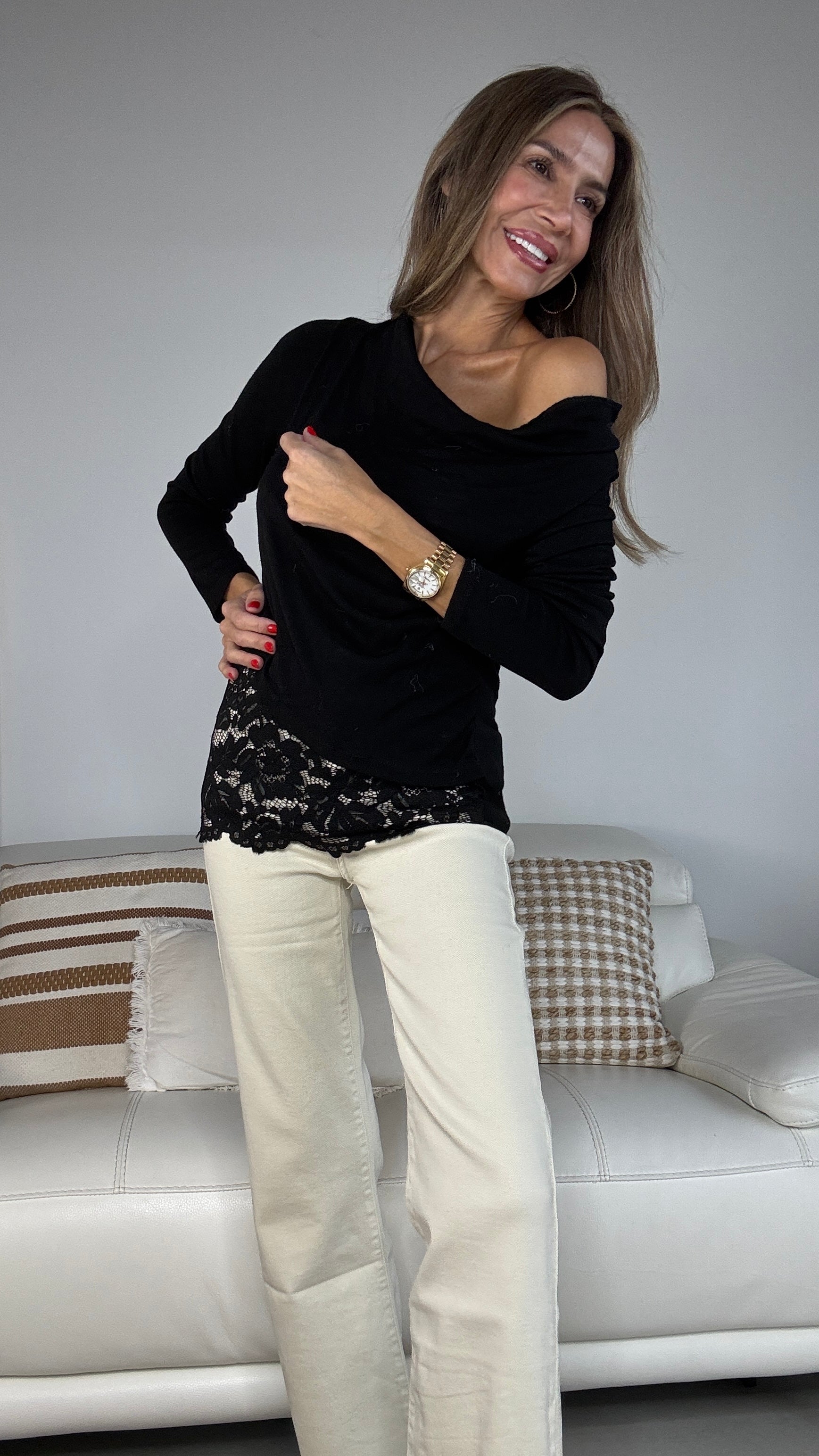 Jersey cuello caído encaje