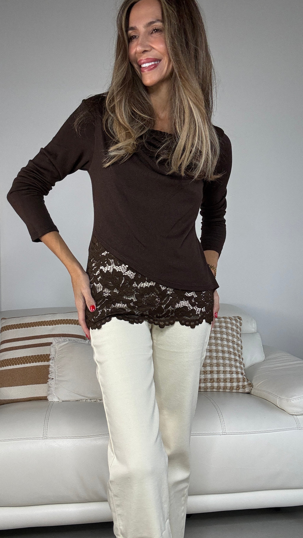 Jersey cuello caído encaje