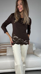 Jersey cuello caído encaje