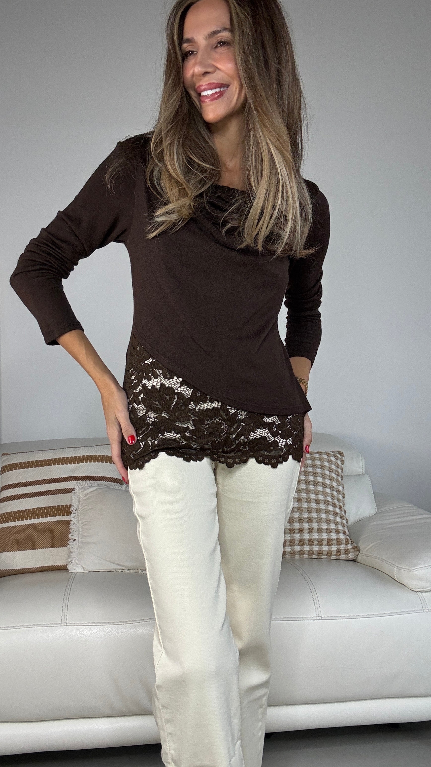 Jersey cuello caído encaje