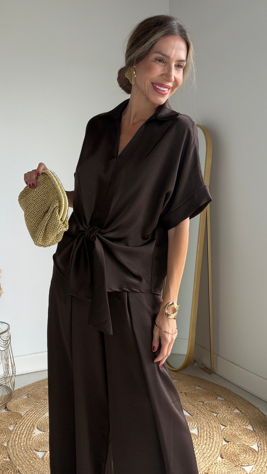 Bolso rafia metálico oro