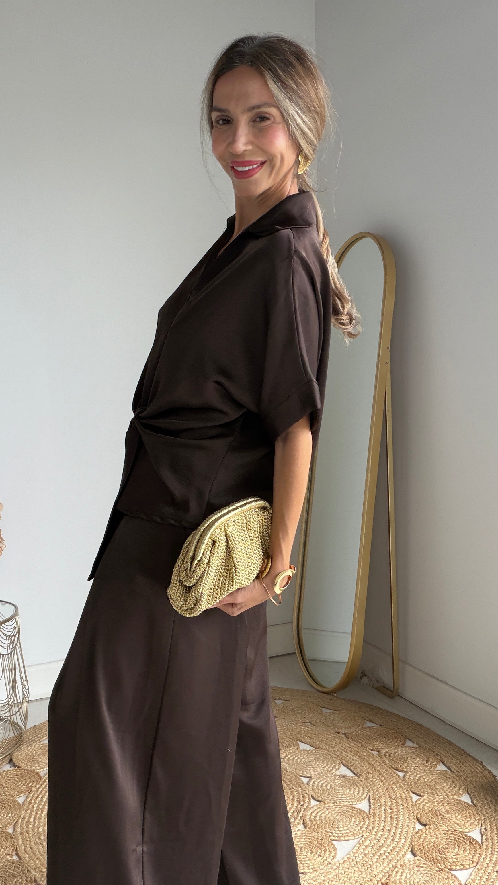 Bolso rafia metálico oro