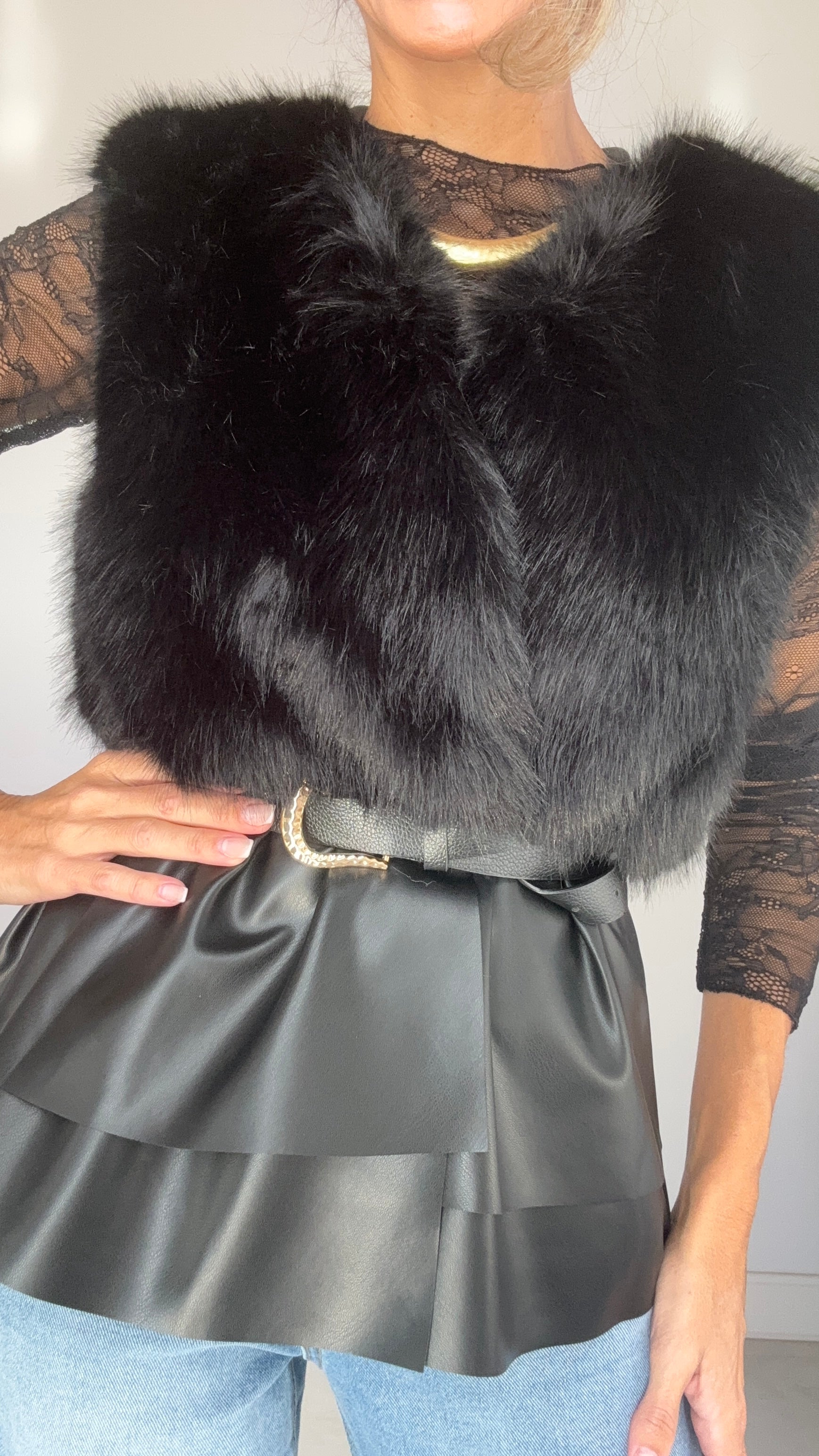 Chaleco Pelo Combinado con Polipiel