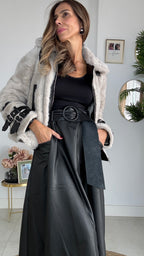 Cazadora  pelo gris  y cuero