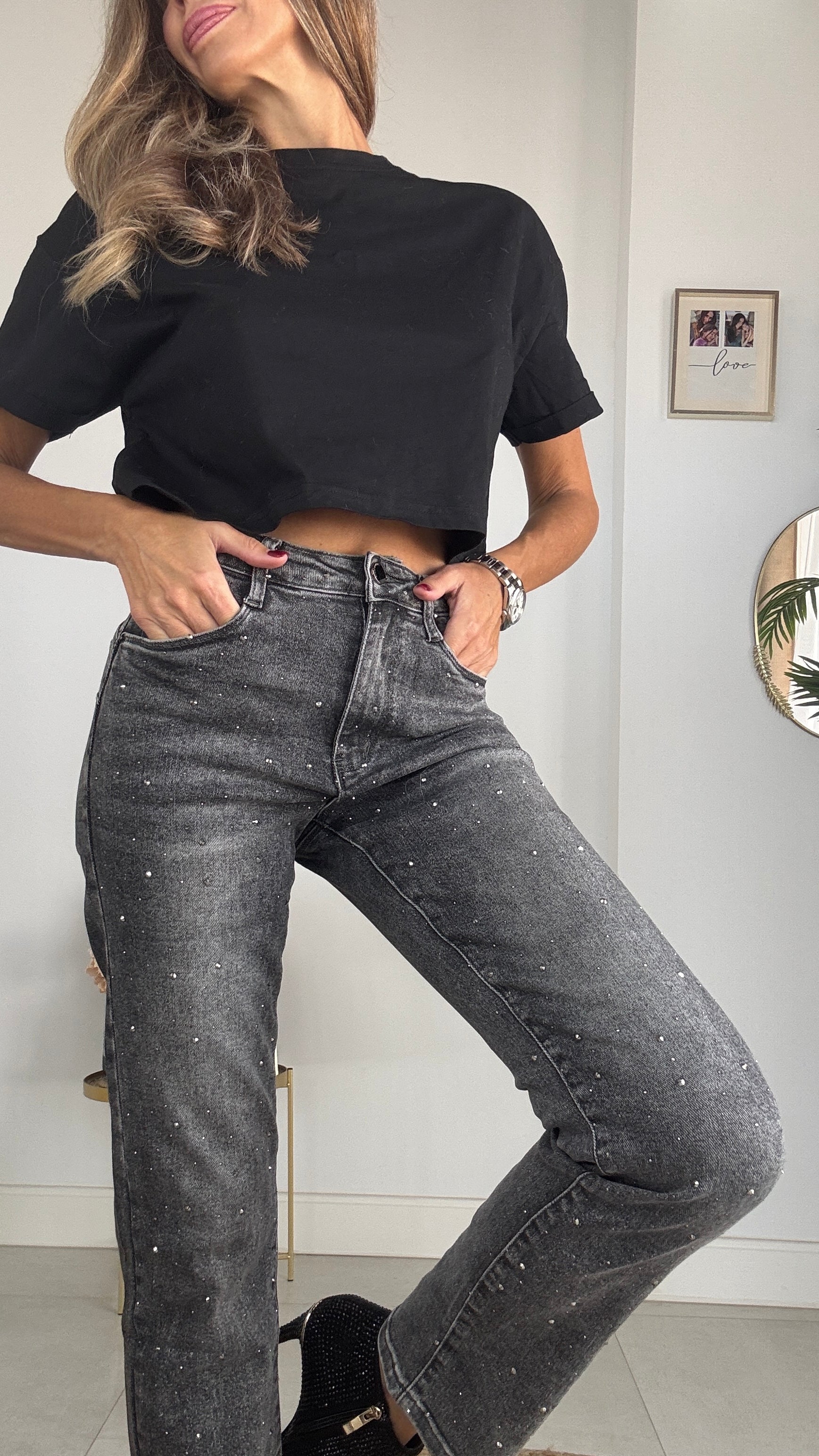 Vaqueros mom brillos