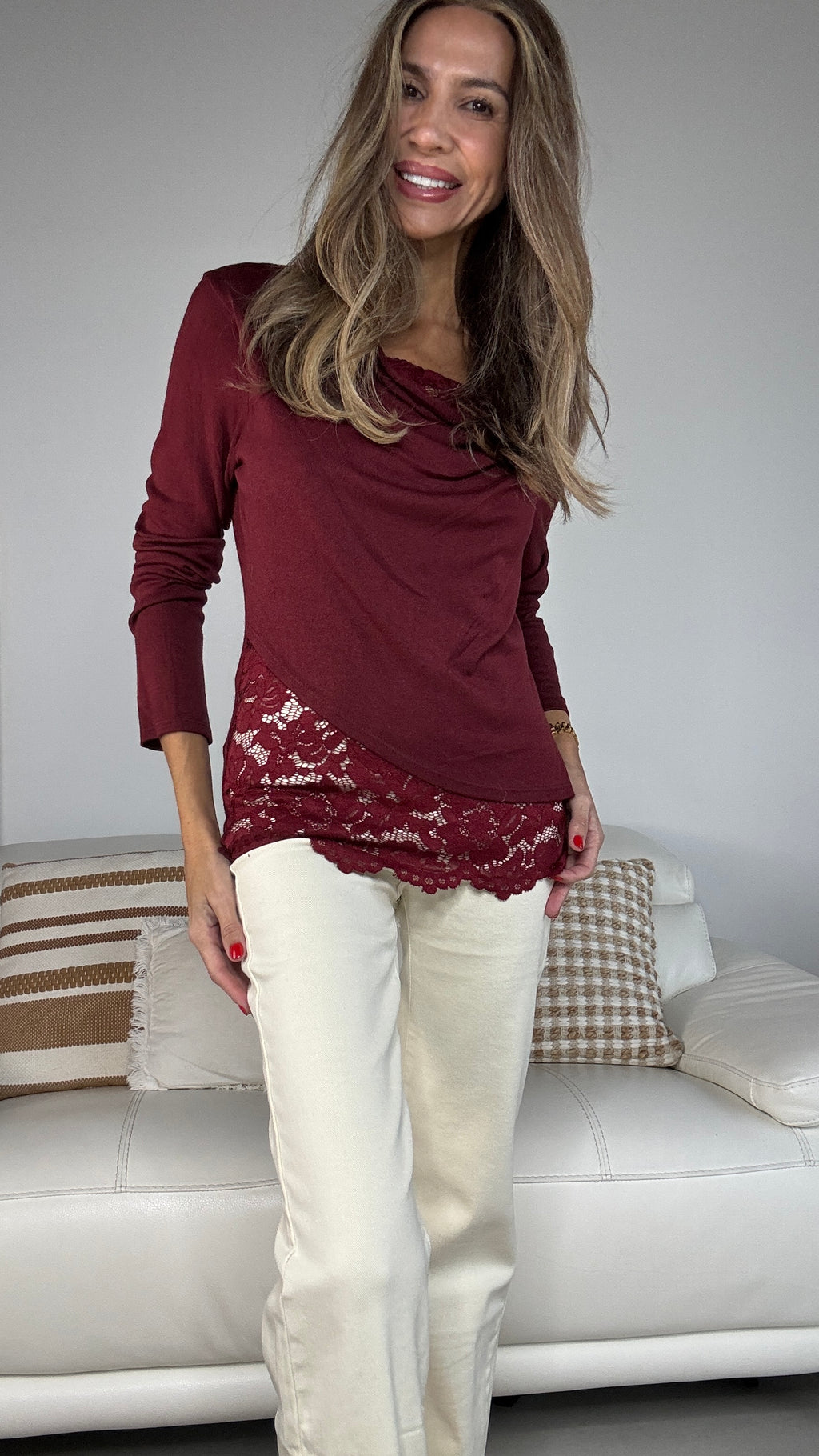 Jersey cuello caído encaje