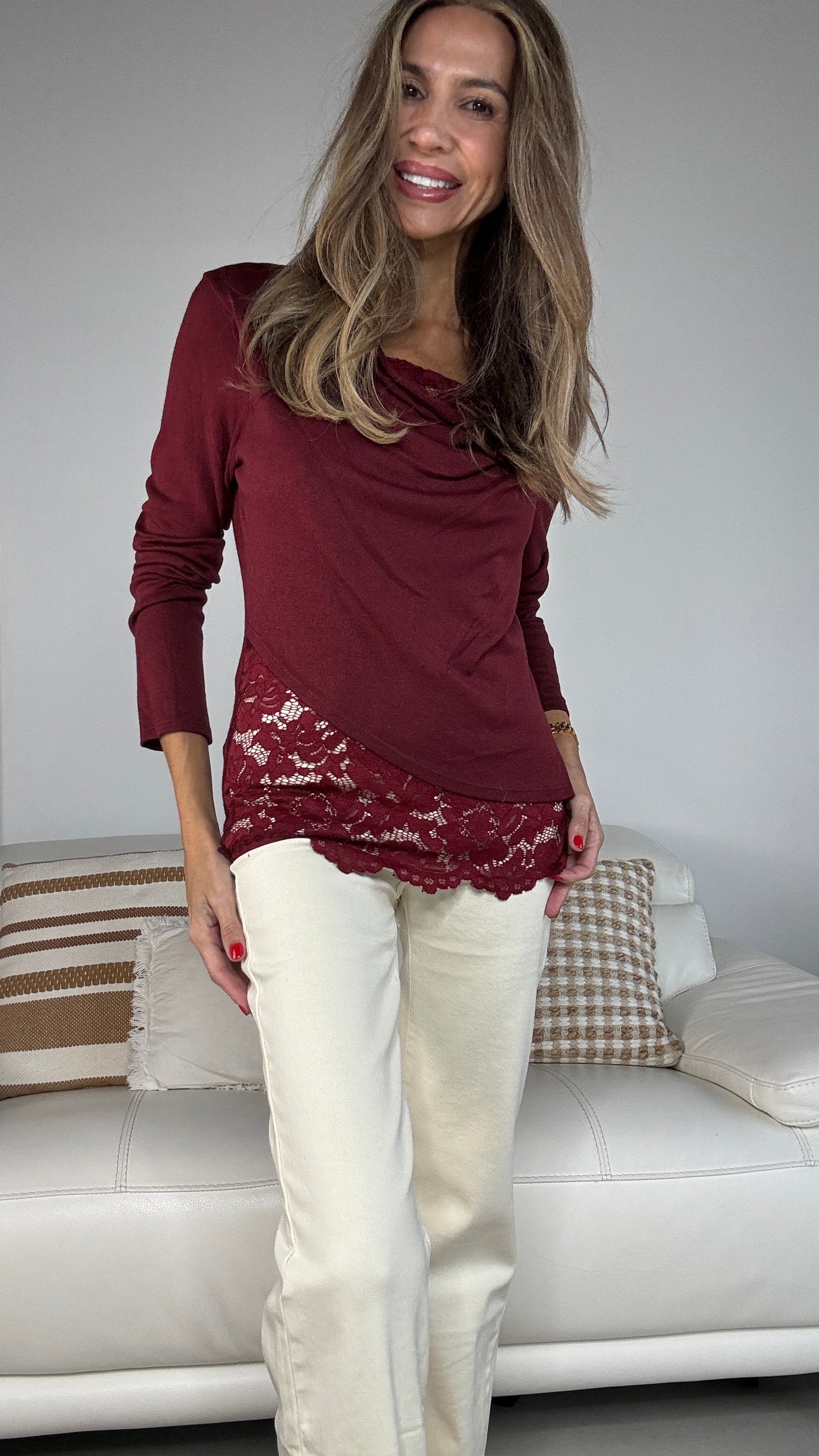 Jersey cuello caído encaje