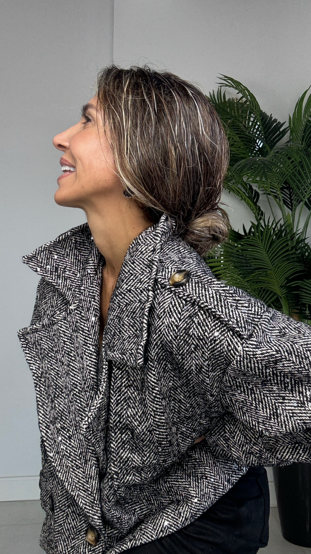 Chaqueta Espiga Corte Gabardina con Detalles